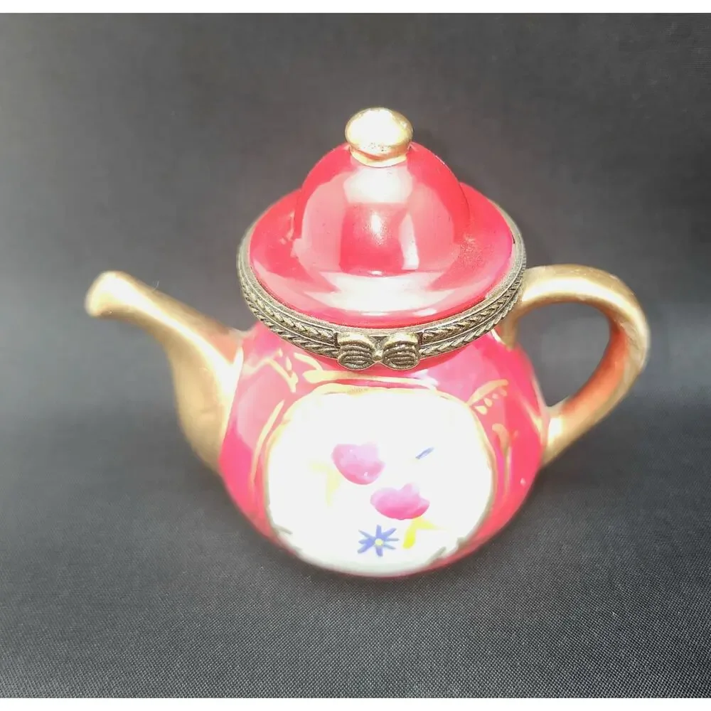 Miniature Teapot trinket box with cute flowers painted on front
